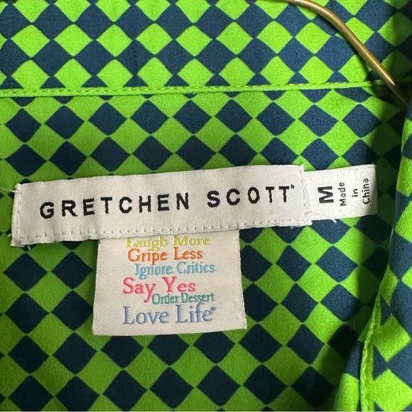 Gretchen Scott Designs Lime and Navy Patterned Blouse Sz M - Picture 7 of 10